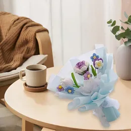 Flores de casamento concluídas tricô crochê buquê de flores presente do dia das mães artificial misturado para aniversário multiuso realista