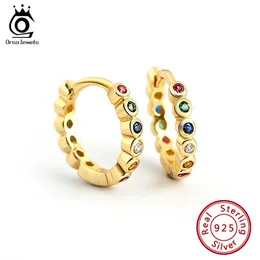 ORSA Juwelen 925 Sterling Silber Trendy Regenbogen CZ Hoop Ohrringe für Frauen Luxus geometrischer Ohrring -Schmuck Trend EQE35 240403