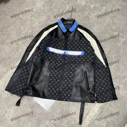 Xinxinbuy Men Men Designer Coat Jacket Stacked Leather Leather Printing Long Sleeve Women White Khaki Black Blue Khaki