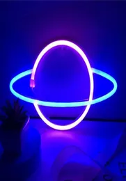 Nattljus ledde neonlampa elliptisk planetformad väggskylt skrivbord USB hängande för sovrum hemfest semester dekor5337505