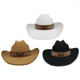 Berets Cowboy Hat Wide Grimmed Western zum Abendessen Outdoor Casual Wear Hxba