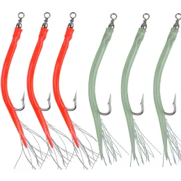 Fishhooks 20pcs 철하 낙지 후크 낚시 고리 롤링 스위블 및 실 페더 2021 낚시 태클 수락 드롭 컨칭