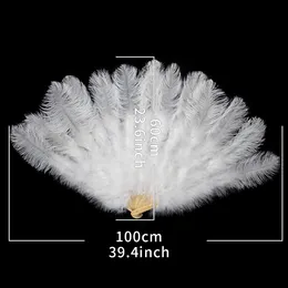 Natural White Ostrich Hand Feather Fans 50/130 cm Stor scen Performance Dancer Halloween Party Props Turkiet PLUMES HAND FAN