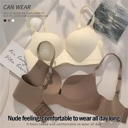 Le donne raccolte senza cucitura senza cucitura Solido piccolo seno wireless Push up reggiseno un pezzo addensato comodo anti -cadente invisibile 240326