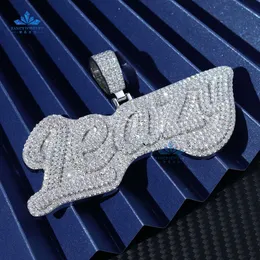 Premium Lüks Fabrika Fiyatı Hip Hop 925 Gümüş Geçmiş Test VVS Moissanite Diamond Out Özel Adı Kolye Kolye