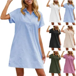 Casual Dresses Women Solid Color Short Sleeved Shirt Dress Comfortable And Breathable Beach Skirt Elegant Ladies Summer V Neck Sundress