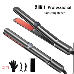 IRONS Professional LCD 2 1 Hair Curling Curling Iron PTC Heater Tourmaline Ceramic Flat Iron Fast Dhering Terming Tools