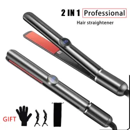 Irons Professional LCD 2 1 Hårrätare Curling Iron PTC Heater Tourmaline Ceramic Flat Iron Fast Heat Splint Styling Tools