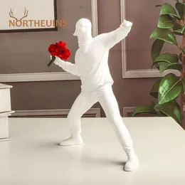 NORTHEUINS Resin Banksy Figurines for Interior Flower Thrower Statue Bomber Sculpture Home Desktop Decor Art Collection Objects 240318