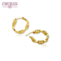Kolczyki Chuhan Real 18k żółte złoto świnia kolczyki nosowe AU750 dla kobiet bankiet ślub luksusowe prezenty modowe kolczyki obręcze dobre biżuterię