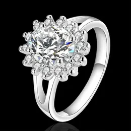 2 pezzi Anelli nuziali marchi popolari 925 Sterling Silver Crystal Flower Moissanite Diamond Rings for Women Fashion Wedding Gifts Gioielli