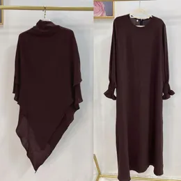 Etnik Giyim Tepegöz 2 Parça Set Kadın Müslüman Dua Giyim Eid Ramazan Khimar Abayas İslami Başörtüsü Abaya Niqab Kaftan Elbise Cons