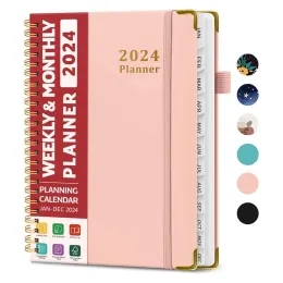 Planejadores 2024 Planner Weekly e Monthly Planner Spiral Bound, janeiro de 2024 dez 2024, A5 (6,7 x 8,6 polegadas), planejador com guias Fácil de usar