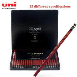 Pencils UNI 22 Kinds of Hardness Test Pencil HIUNI Wooden Pole Student Drawing Sketch Iron Box Set Stationery Writing Exquisite