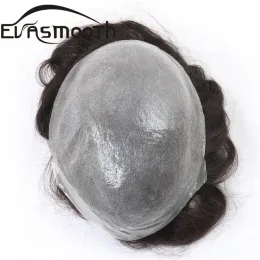 Toupees toupees veri capelli umani uomini naturali sistema di sostituzione di capelli toupee sottili pelli umane capelli maschio nodo invisibile uomo protesi