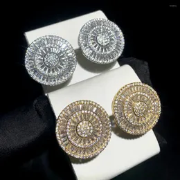 Stud Earrings 23mm Full Paved 5A Cubic Zirconia CZ Round Disco Charm Iced Out Bling Luxury Women Geometric Earring