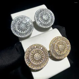 أقراط مسمار 23 ملم كاملة رصف 5A Zirconia Zirconia CZ Round Disco Charm Iced Out Bling Luxury Women Encytric Opring