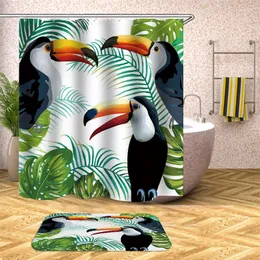 Duş Perdeleri 3d Yeşil Bitki Perde Kumaş Set Banyo Paspasları Modern Fikstür Banyo