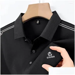 Erkek Polos S Yüksek Son Lüks Gömlek 2024 Yaz Yakası İşlemeli Kısa Knapıtlı Tişört İngiliz Trendi Moda Giyim Damlası Dağıtım OTFCS