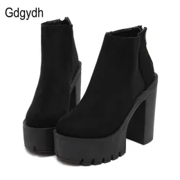 Buty GDGYDH Modne czarne buty do kostek dla kobiet grube obcasy wiosenne jesienne stado buty na stado