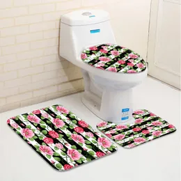 Tappeti da bagno set di tappeti da bagno a 3 fiori da bagno a strisce bianche a strisce verde floreale tappeto a forma di toilette