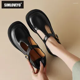 Повседневная обувь Simloveyo 2024 Summer Vintage Women Flats 32 33 Круглая пряжка T-strap Big Size 42 43 Leisure Soft Daily Mary Janes Shoese
