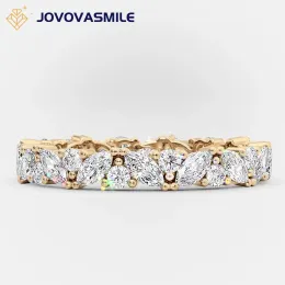 Ringar Jovovasmile Moissanite Eternity Wedding Band Combination 2*4mm Marquisecut 2,1 mm runda diamanter Underbara silverring Anillos