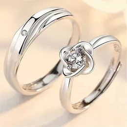 2PCS Wedding Rings New Silver Plated Couple Ring For Lovers Forever Endless Love Heart Zircon Open Rings Wedding Engagement Anniversary Jewelry