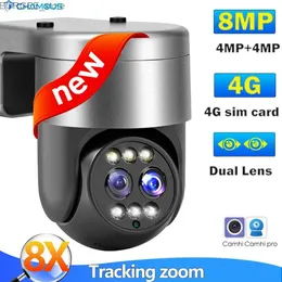 كاميرات CCTV أخرى 8MP 4G SIM IP CAMERANT DUAL LENS 4K WIFI Security Cam 8x ZOOM Auto Tracking Camhi Video Surveillance H.265 NVR FTP CCTV Outdoor Y240403