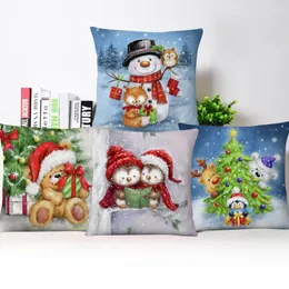 Kissen Frohe Weihnachten Cover Weihnachten Festival Schneemann Bären Leinen dekorative Kissen für Sofa -Dekoration