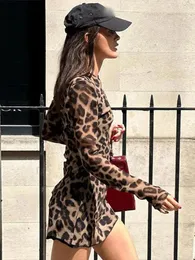 Lässige Kleider sexy Leopardenmuster Mini Kleid Frauen schlank Langarm O-Neck 2024 Frühlings Sommer Vintage High Street Lady Streetwear