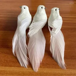 Decoração de festa 10-13 cm 3-3.5cm / 12pcs pássaro falso mini pássaros brancos penas de espuma artificial pombas com clipe para decoração de casa de casamento