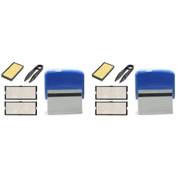 Carimbos 2x Self Salfet Set Set personalizado Nome da empresa DIY Número de endereço Endereço Imprimir carimbo de borracha com pinça azul