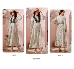 Ethnic Clothing Women Muslim Abaya Long Maxi Dress Bohemian Sleeve Kaftan Dubai Dresses Elegant Floral Printed Casual Sundress Robe Femme