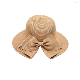 Chapéus de aba larga Mulheres chapéu de sol elegante feminino com detalhe de bowknot de volta