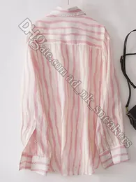 Luxury style women's ramie sun protection long sleeve striped shirt 2024 new thin loose air conditioning shirt pink shirt