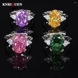 Cluster Rings Trend Iced Cut 10 14MM Topaz Amethyst Green Tourmaline Ring Gemstone Lab Diamond For Women Cocktail Party Fine Jewelry Gift