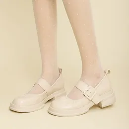 Casual Shoes Mary Jane Tjjock klackade kvinnliga 2024 Vårrundhuvudstudent japansk brittisk college stil liten läder