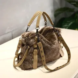 Hobo Fake Fur Totes Shoulder Bags Fro Women 2024 Winter Plush Messenger Bag Luxury Handbag And Purse Fashion Warm Satchels Clutch