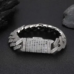 Bracciale in argento sterling a ghiaia progettata Bracciale in argento sterling VVS Moissanite Diamond 20 mm a doppia fila a doppia fila T-quadrato a catena cubana a catena cubana Spessa maschile di gioielli da uomo bracciale hip hop