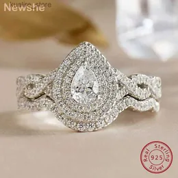 Cluster Rings Newshe Halo Pear Cut AAAAA Cubic Zircon 925 Sterling Silver Infinity Engagy Rings for Women Wedding Band Ring Set L240402