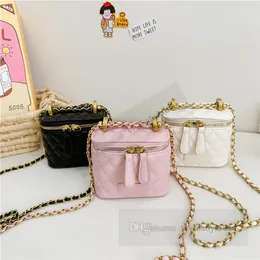 Children dimaond lattice quilted handbags girls metals chain single shoulder bag fashion kids square box crossbody bags Z7503