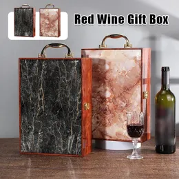 Present Wrap Luxury Marbling Wood Box Wine Bottle Carrying Multifunction Holder Storage Case For To Friend On Party Activity