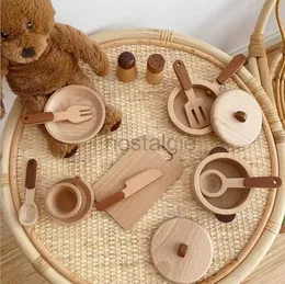 Cozinhas tocam comida de madeira natural de madeira natural brinquedos pré -escolares Frutas e vegetais Simulação Play House Kitchenware Cognition Wooden Model Toy 2443