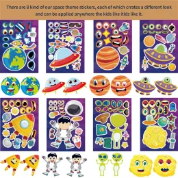 6-24 fogli Space Planet Adesions for Kids Make A Face Alien Rocket Solar System Disponi Adesivo Puzzle Party Games Favora Kit Craft Kit