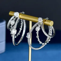 Ohrringe Hibride Drei Kreis Bling aaa Kubikzirkonia Pave Luxury Gold Farbe Big runde geometrische Triple -Hoop -Ohrringe für Frauen E1076