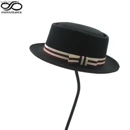 Szerokie brzegowe kapelusze wiadra Luckylianji Mens Wool Feel Fedora Pork Pie Bowling Hat with Bow Band Używany do imprezowego tańca Jazz YQ240403