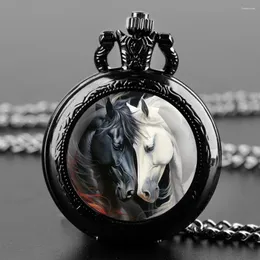 Orologi da tasca Orologio al quarzo con cavallo retrò Collana nera fresca Orologio pendente unico con accessori regalo per gioielli a catena