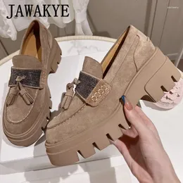 Casual Shoes JAWAKYE Suede Platform Increase Women Slip On Round Toe Thick Sole Tassels Loafers Retro For
