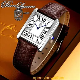 Tank de Carters Ratesse Pierre Lucerne 1888 Tank Vintage Men Dress Watch Swiss Inspired Brown Band Fnuoaz